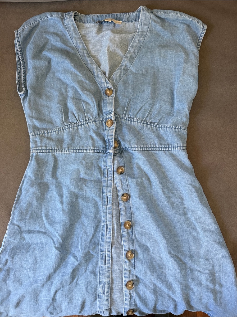 LOFT Petite Chambray Blue V-Neck Buttoned Top